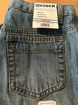 Pantalones de mezclilla Cinch Western para niños etiqueta blanca lavado a la piedra claro MB12882001 Foto 1 de 4