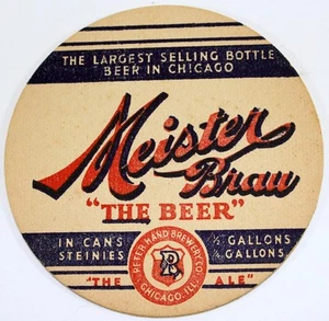 c1930s Meister Brau Beer Coaster ~ Peter Hand Brewing ~ Chicago Brewery History - Picture 1 of 3