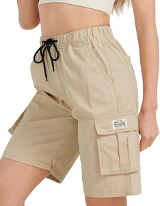 Women's Casual Cargo Shorts Elastic Waist Drawstring Cotton Loose Fit Lightwe... - Picture 1 of 6