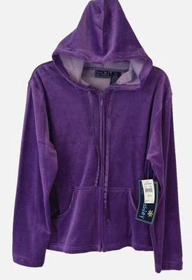 Jane Ashley бархата с капюшоном куртки фиолетовый Sz M длинным рукавом молнии спереди женщин CB60F - Изображение 1 из 4