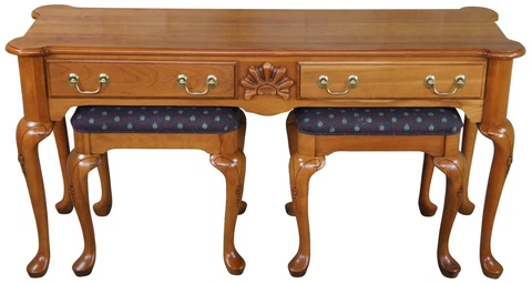 Harden Queen Anne Style Solid Cherry Sofa Console Table & Bench Stool Set 52" Cover