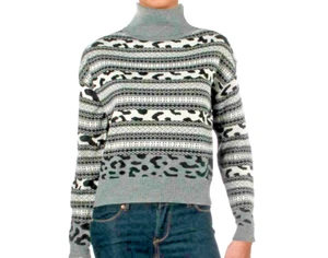 AQUA Marke PULLOVER PULLOVER Oberteil GRAU Muster ROLLKRAGEN Rippborte LARGE Neu mit Etikett - Bild 1 von 3