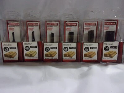 6 CRAFTSMAN STRAIGHT CARBIDE TIP ROUTER BITS (3/16",1/4",1/2",5/8",1/8",3/8") - Image 1 of 3