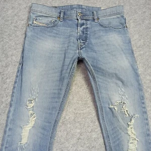 Jeans ajustados Diesel TEPPHAR para hombre W32 L30 azul claro ajustados-zanahoria destruidos rasgados - Imagen 1 de 14