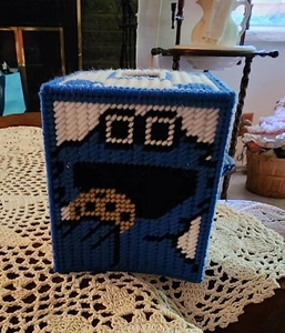 Made to Order.  Cookie Monster Plastic Canvas Tissue Box Cover.  - Picture 1 of 4