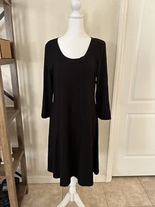 NWT Karen Kane Women's Black Jersey Scoop Neck Dress Size Large 3/4 Sleeves - Picture 1 of 11