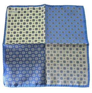 NWT ETON Silk Pocket Square Blue Four Squares Pattern One Size Made in Italy - Picture 1 of 6