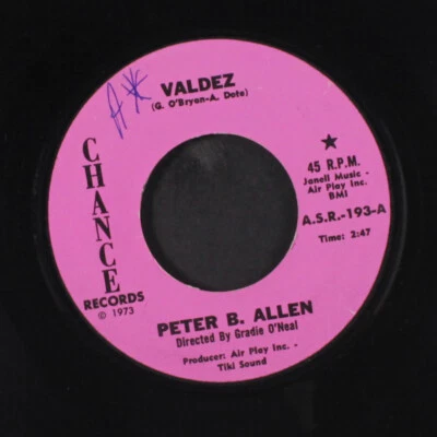 PETER ALLEN: valdez / push me to the top CHANCE 7" Single 45 RPM - Image 1 of 2