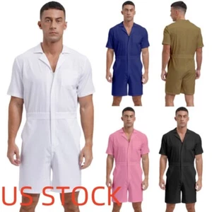 Mono de color liso para hombre cuello vuelto manga corta cremallera frontal mono - Imagen 1 de 58