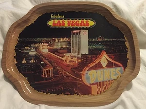 Fabulous Las Vegas Vintage Metal Tin Souvenir Tray Flamingo Hilton Dunes Casino - Picture 1 of 9