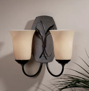 20-5242 Hubbardton Forge Forged Leaf, Two Light Wrought Iron Wall Sconce - Picture 1 of 1