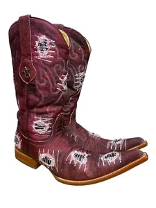 Los Altos Western Borgoña Denim Con Parches, Botas de Vaquero Punta Punta, 8.5 EE - Imagen 1 de 10