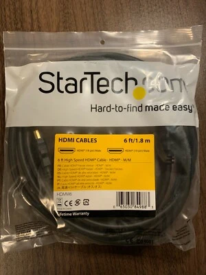 Startech HDMI Cable - HDMI to HDMI | Male 2 Male | 6 Feet/1.8Meter | HDMM6 | NEW - Image 1 of 3