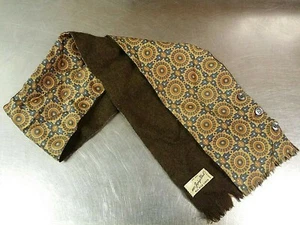 Vintage Reversible Scarf with Buttons, 100% Zephyr Wool & Silk, Brown Blue Tan - Picture 1 of 10