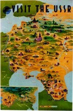 Original vintage poster USSR VISIT RUSSIA & UKRAINE c.1960