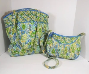 Vera Bradley Green Blue Paisley Cross body Tote and Handbag Set - Picture 1 of 7