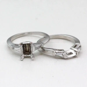 Platinum Empty Mounting & .30 cttw Diamond Accent Wedding Set - Size 4.75 - Picture 1 of 15