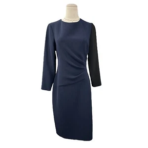 Rickie Freeman Teri Jon Blue Color Block Draped Waist Sheath Dress Size 6 - Picture 1 of 8