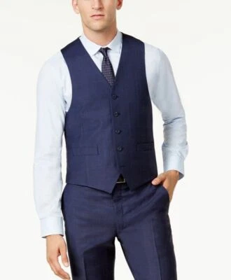 $230 Michael Kors 40R Men's Blue Classic Fit Wool Check Suit Waistcoat Vest - Image 1 of 2