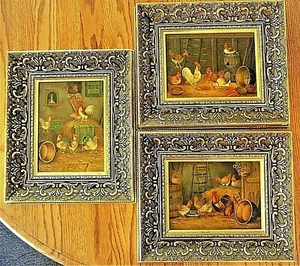 Choice of 3 Framed Vintage Barnyard Rooster & Chicken Prints on Board - Picture 1 of 25