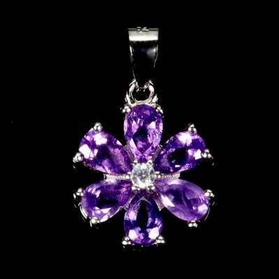 925纯银吊坠梨紫水晶5x3毫米天然宝石首饰 — 第 1/4 张图片