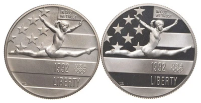 1992 S &P Proof & Unc Olympic Gymnastics Commemorative Half Dollar Set, 2 Coins - Image 1 of 2