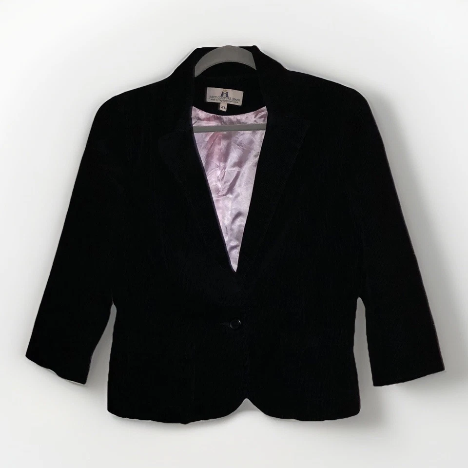 Chaqueta/BLAZER JUICY COUTURE Y2K Vintage CORDUROY Negro Talla XL Hecho en USA Nuevo Foto 1 de 4