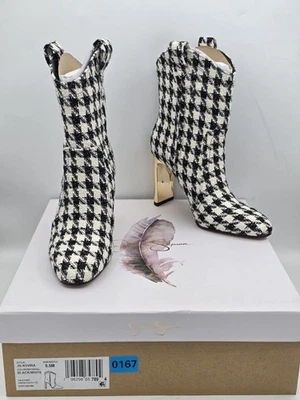 Botín Jessica Simpson Xovira Brezo Estampado Pata de Gallo Negro/Blanco Talla 5.5 M Foto 1 de 4
