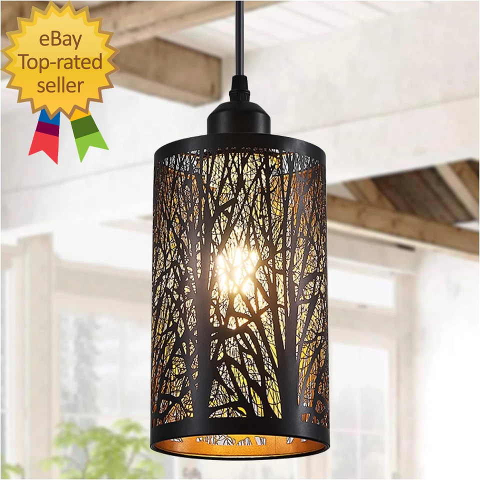 Lámpara colgante industrial negra vintage mini colgante de oro negro de granja Foto 1 de 1