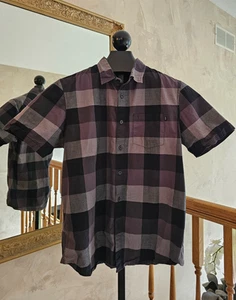 Oakley Short Sleave Shirt Size Large (L) Black Gray Checker Pattern 100 % Cotton - Picture 1 of 12