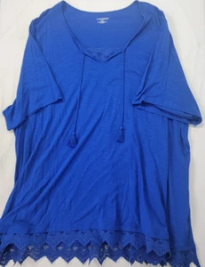 Catherines Damen Shirt Oberteil royalblau kurzarm Gr. 4X NEU Häkelakzente - Bild 1 von 6