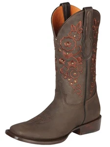 Women's El General Western Cowgirl Rodeo Boots Crazy Leather Brown BTDA8 - Picture 1 of 1
