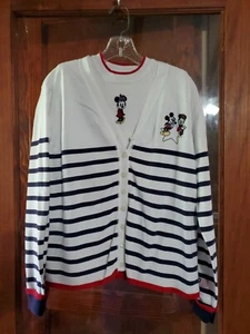 Vintage Stripe Mickey & Minnie Cardigan Sweater And Under Sweater Size XL & L  - Picture 1 of 17
