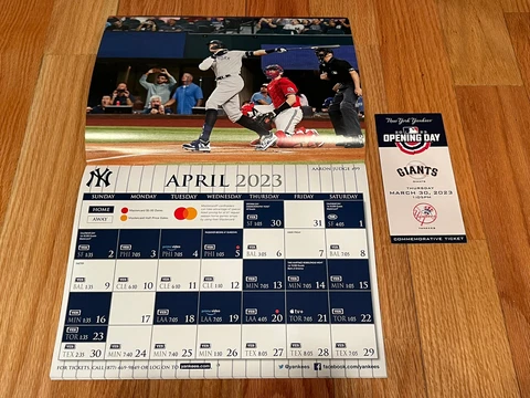 NY Yankees 2023 Wall Calendar Schedule Judge SGA, Opening Day Ticket Volpe Debut Cover