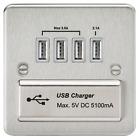 Plat Plaque Quatre Chargeur USB Prise - Chrome Brossé avec Gris Insertion