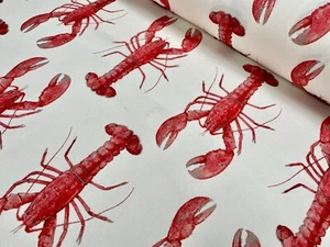 Red Lobster Print Fabric Curtains Dress Material Nautical Cotton - 140cm Wide - Picture 1 of 7