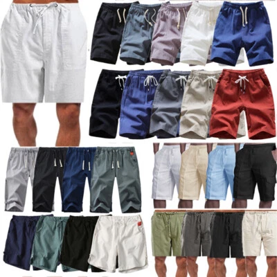 Mens Cotton Linen Shorts Drawstring Elasticated Loose Casual Work Summer Pants ⇗ - Image 1 of 4