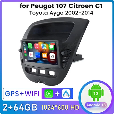 64G 7"Android 13 Carplay Autoradio Für Peugot 107 Citroen C1 Toyota Aygo GPS Nav - Bild 1 von 4
