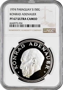Paraguay 150 guaranies 1974, NGC PF67 UC, "Konrad Adenauer" Pop 3/1 - Picture 1 of 2