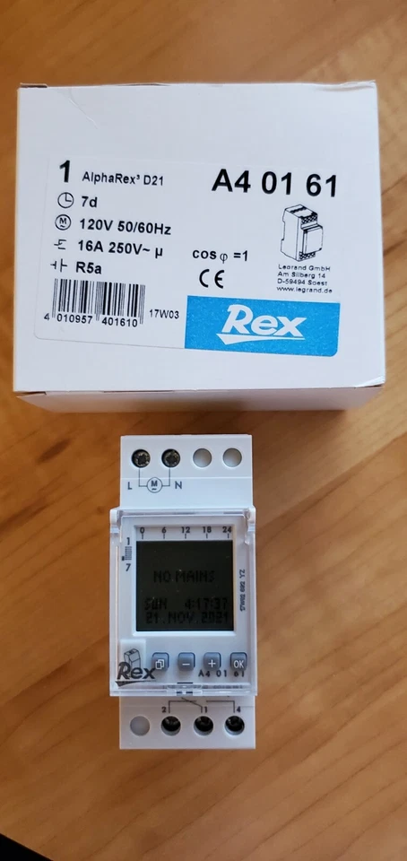 REX AlphaRex D21 Weekly Timer 120V 50/60HZ  - Image 1 of 1