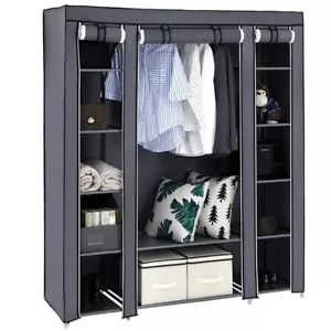 Large Canvas Fabric Wardrobe Portable Clothes Closet Storage Organizer Dustproof - Picture 1 of 6