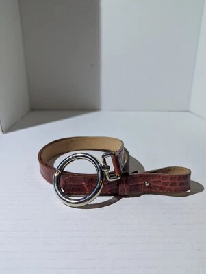 Talbots Womens Large Brown Leather Belt Croc Embossed Made In Italy - Image 1 of 4