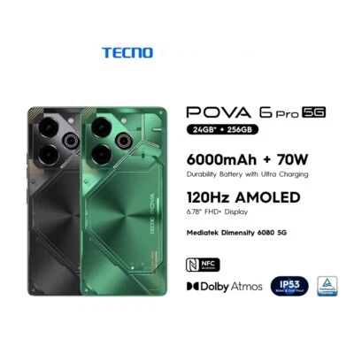 (Unlocked) TECNO Pova 6 Pro 5G 12GB+256GB GREEN Dual SIM Android Cell Phone - Image 1 of 4