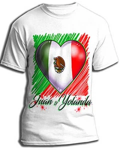  Airbrush Painted  Mexican Flag Heart Hoodie Shirt Hat Backpack Tag Mug Coaster - Picture 1 of 12