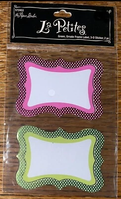 RARE La Petites Green Pink Ornate Frame Label Tags Journal 3D Scrapbook Stickers - Image 1 of 2