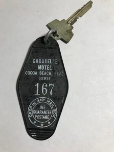 Caravelle Motel Hotel Room Key Fob & Key Cocoa Beach Florida #167 RARE - Picture 1 of 2