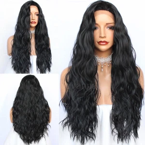 Moda Mujer Natural Rizado Cabello Ondulado Largo Encaje Sintético Pelucas Delanteras Fibra Suave - Imagen 1 de 10