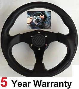 300MM BLACK STEERING WHEEL + SNAP OFF BOSS KIT HUB FITS FORD FIESTA FORD FOCUS - Picture 1 of 7