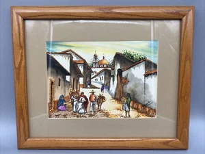 Mexican Folk Art Watercolor Buiz 14.75" x 12" Wood Frame - Picture 1 of 3