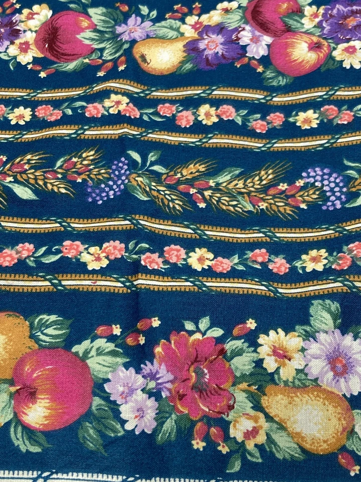 VTG Joan Kessler Concord Fabric Striped Grapes Apple Pear Flower Directional 29" - Image 1 of 3